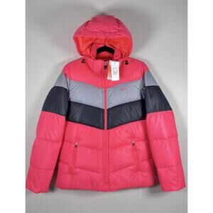 $275 NWT Nike Goose Down Puffer Jacket Neon Pink Silver Black Womens Medium Coat
